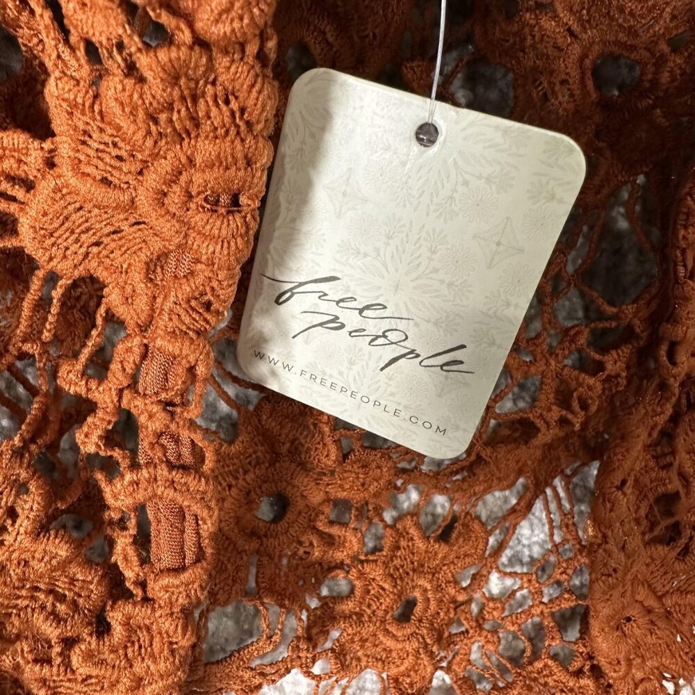 Free People Top Womens Small Rust Brown Crochet Lace Halter Crop Festival Boho - Picture 5 of 8